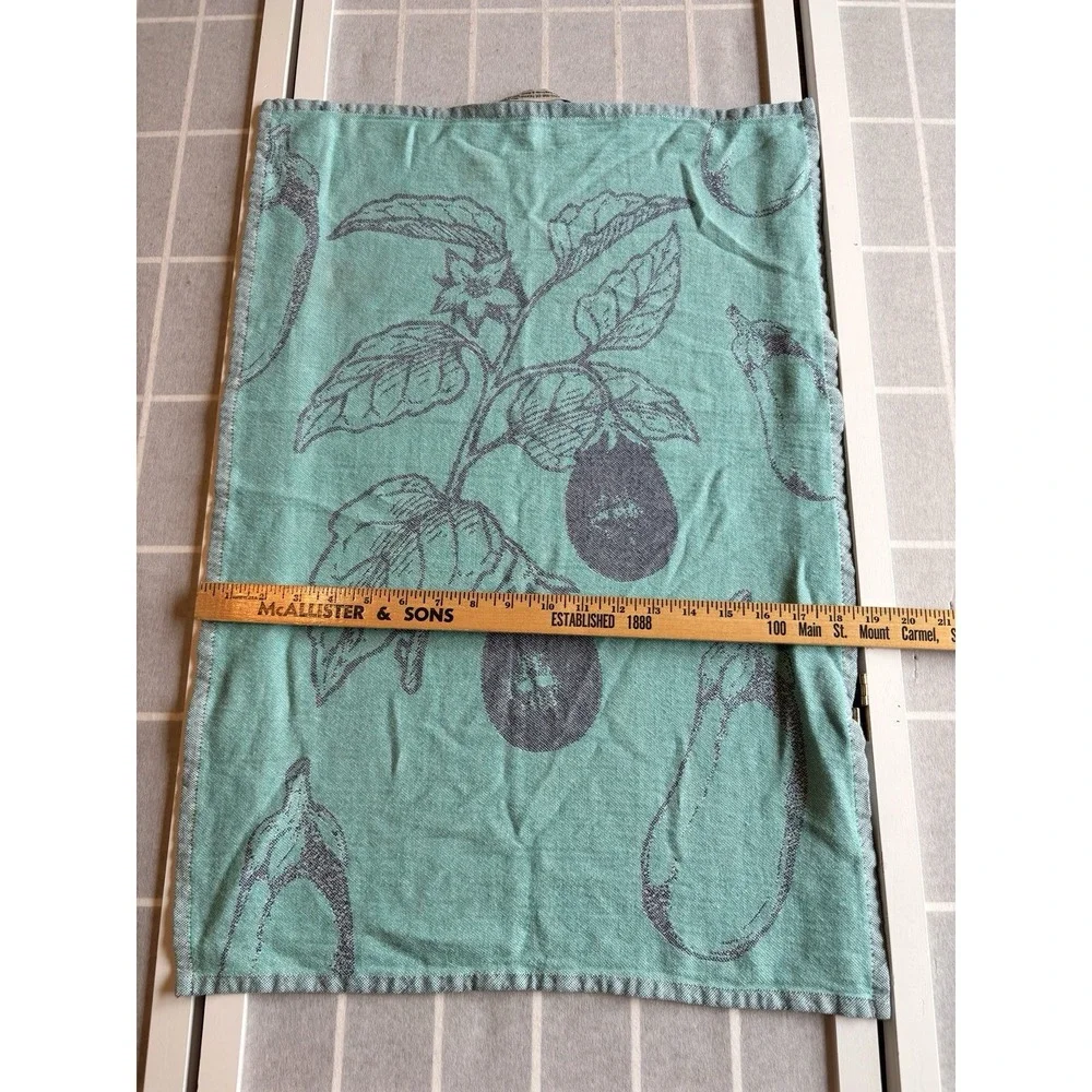 ⁠Sea Me At Home Turkish Cotton Eggplant Botanical Tea Towel Green Blue Jacquard